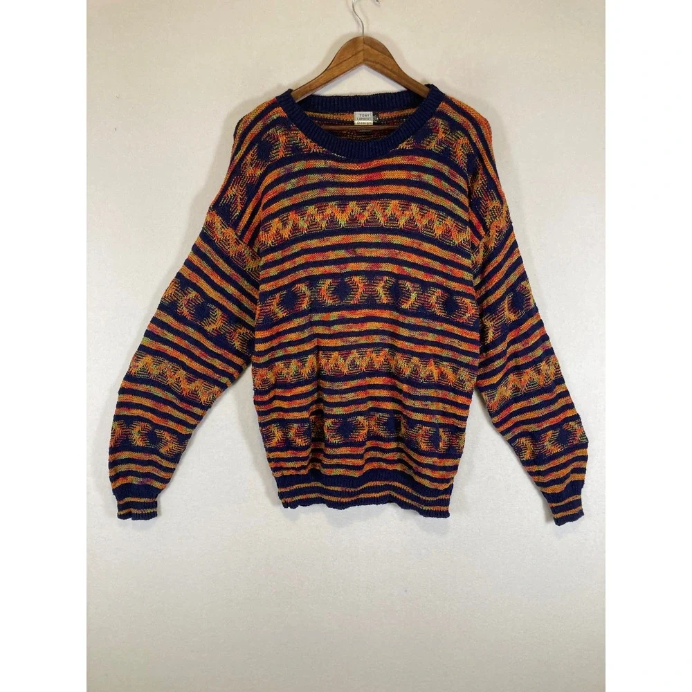 Vintage Tony Lambert Women‎ Med Multi Color Geometric Knit Coogi Style Sweater